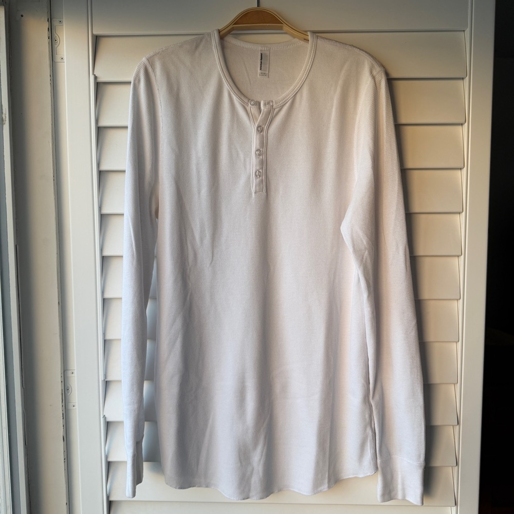 American Apparel White Long Sleeve Henley Shirt